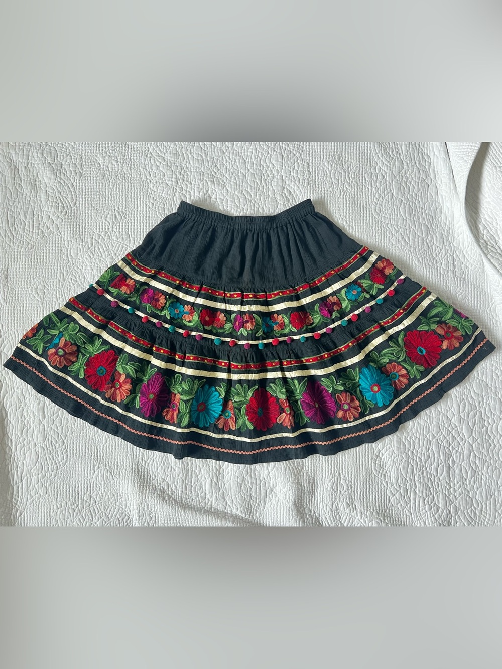 RARE Double D Ranch Pom Pom Embroidered Cotton Skirt - Picture 7 of 13